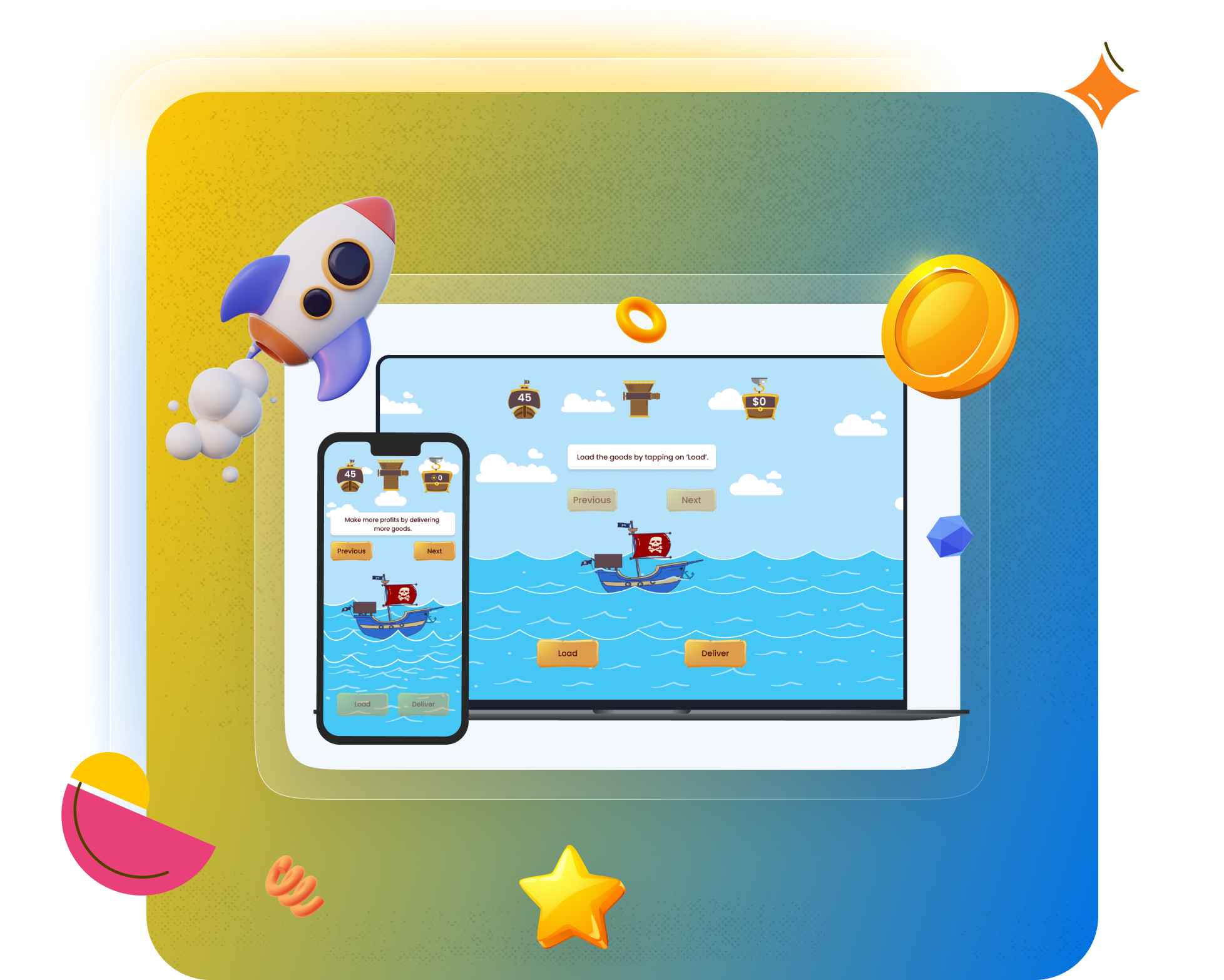 Game-based assessment shown on laptop and mobile